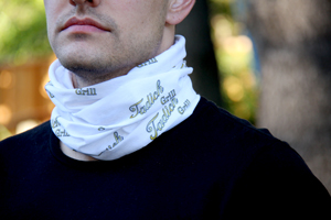 Tadich Grill neck scarf mask in white with logo