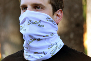 Tadich Grill neck scarf mask in white with logo